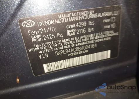 2011 Hyundai Sonata Gls из США, поврежденный, VIN 5NPEB4AC8BH024164